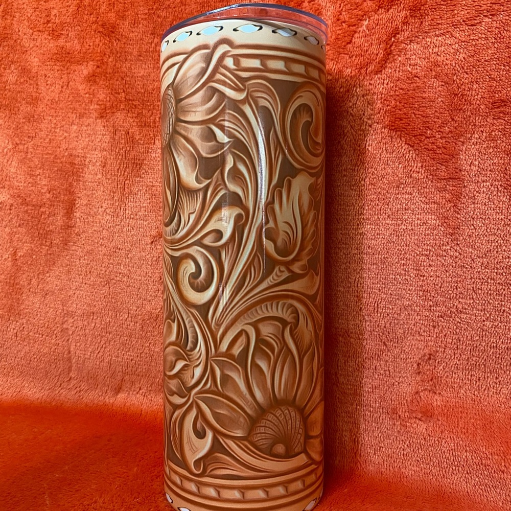 Sublimation tumbler- tooled leather